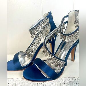 Unbranded stunning rhinestone drop strappy royal blue heels - never worn